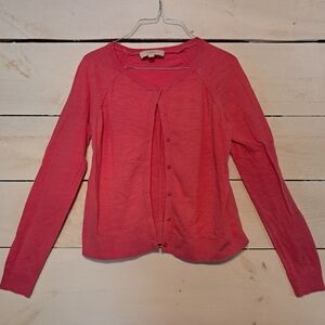 Loft 100% Cotton Pink Cardigan Size Small Button Up Sweater